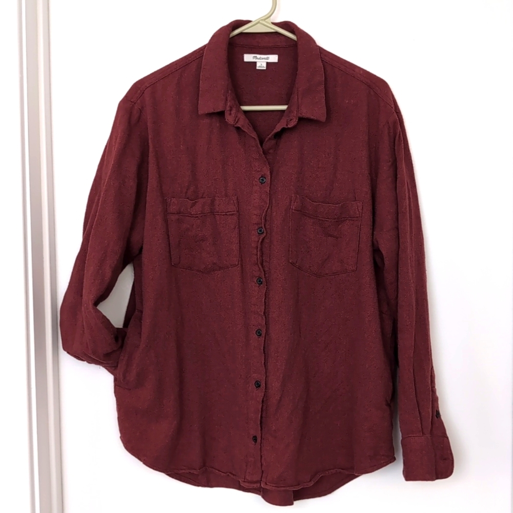 Washed Button-Up Shirt in Burgundy - Women